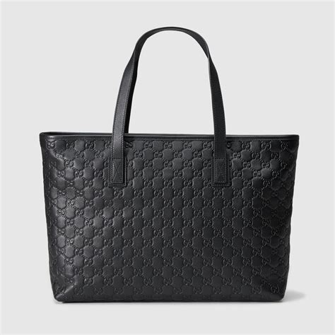 new gucci leather large zip top tote bag purse black|Gucci black canvas tote bag.